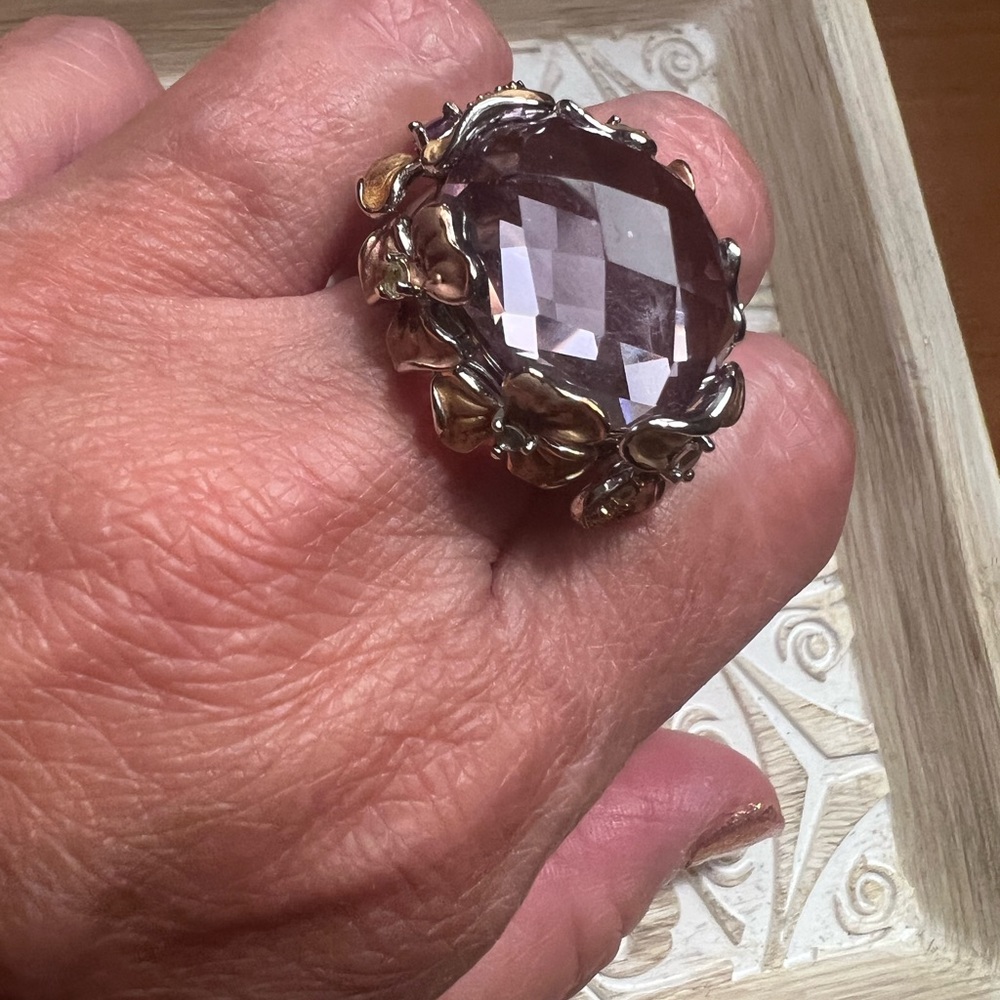 Chuck Clemency Gems en Vogue Sterling 925 Large Amethyst Flower Cocktail Ring